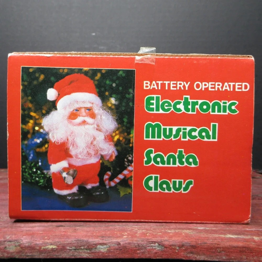 Vintage Walking Electronic Santa Claus Figurine Rings Bell Plays 3 Songs w/ Box